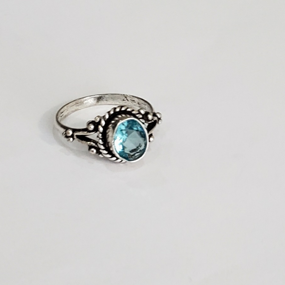 Blue topaz ring, 925 silver blue topaz ring, 925 blue topaz vintage ring - Picture 9 of 14